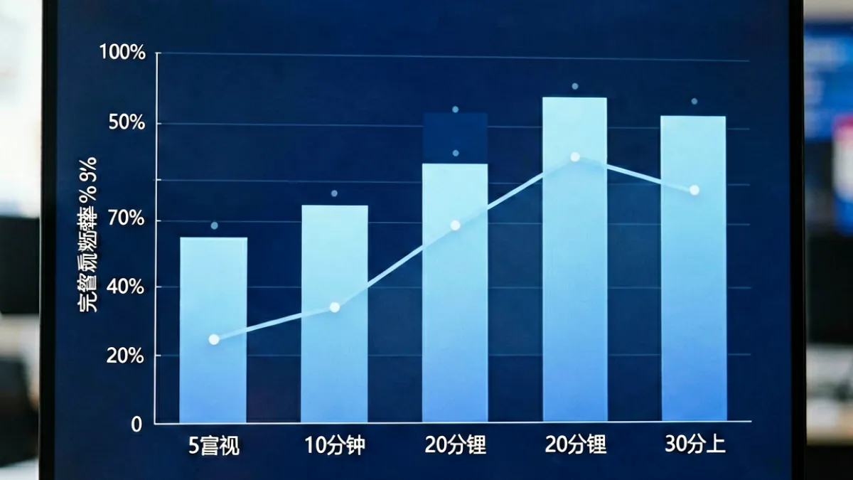 9.1成长视频 - 数据看板显示不同时长成长视频的用户完整观看率对比分析图表